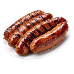 Germam bratwurst sausages grilled contrastingly. - obrazy, fototapety, plakaty