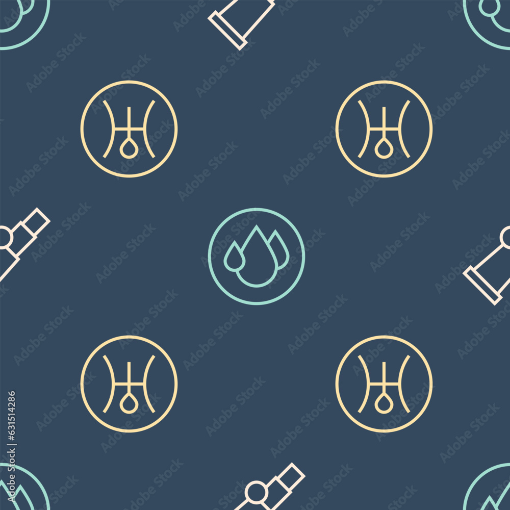 Poster set line telescope, symbol uranus and water drop on seamless pattern. vector