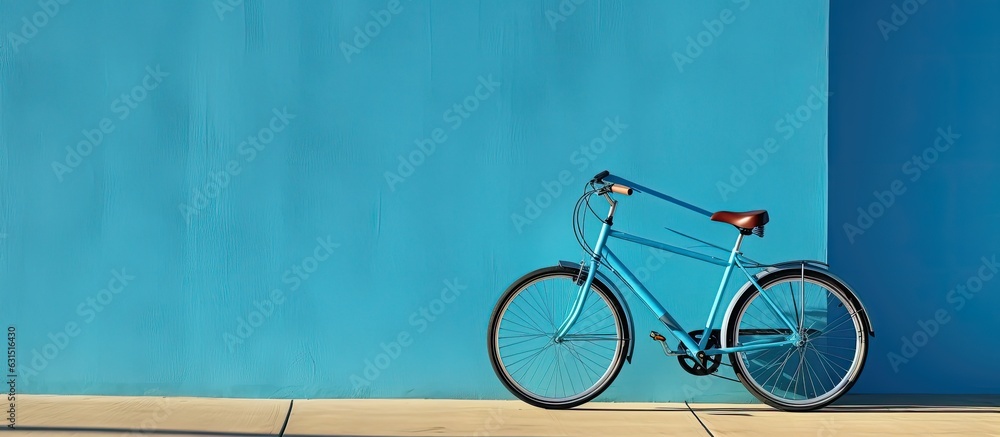 Wall mural a high-quality photo of a bicycle is positioned against a blue wall, with empty space available