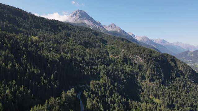 Lake Reschensee in Tirol with the sunken church tower