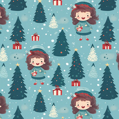 Fototapeta premium christmas tree with snowman