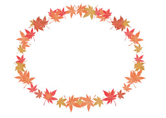 もみじの楕円形フレームの白背景の壁紙
