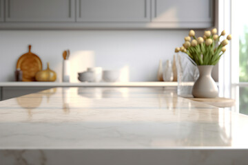 A Stunning Marble Kitchen Countertop. (Generative AI)