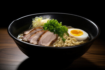 A bowl of hearty miso ramen, adorned with marinated bamboo shoots, bean sprouts, and succulent slices of pork, showcases exquisite detail in this delectable Japanese comfort food.