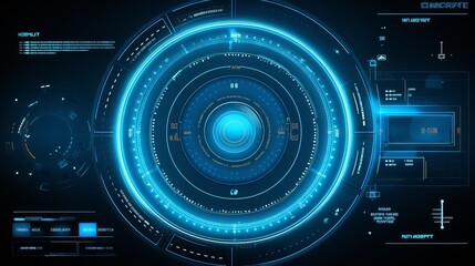 Futuristic circle vector HUD, GUI, UI interface screen design. Abstract style on blue background. Abstract vector background. Abstract technology communication design innovation generative ai
