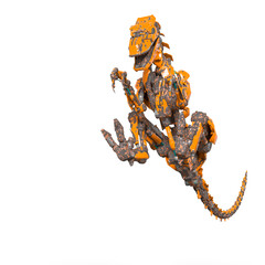 rusty raptor robot is jumping