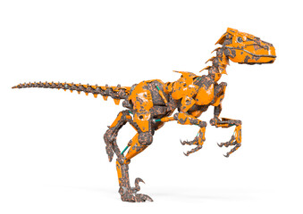 Fototapeta premium rusty raptor robot is running side view