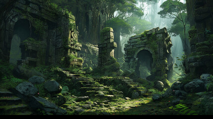 Overgrown ancient ruins