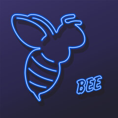 bee neon sign, modern glowing banner design, colorful modern design trends on black background. Vector illustration.