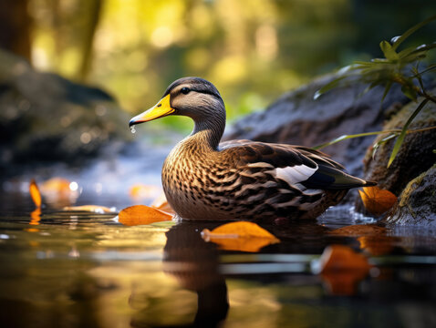 Duck in its Natural Habitat, Wildlife Photography, Generative AI