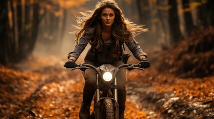 Fototapeta na wymiar Woman riding a bike in the forest