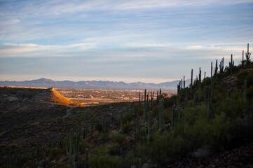 Sentinel Peak Park, located in the Santa Rita Mountains in South Tucson, Arizona, at sunset
