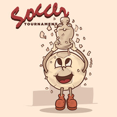 football tournament champion celebration mascot concept. funky socer ball with face cartoon character mascot vector illustration
