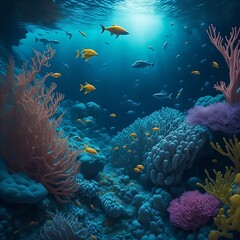 Naklejka na ściany i meble Underwater illustration with colorful coral reefs