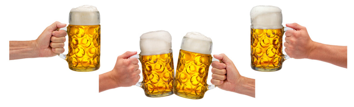 collection set of beer glasses in Bavaria at Oktoberfest in Munich, isolated over transparent background png