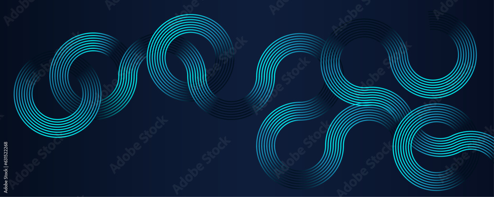 Poster abstract blue banner background with glowing circle lines. geometric stripe line art design. modern 