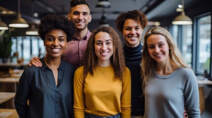 Fototapeta premium Multi-ethnic group of executive workers standing facing the camera in a coworking space