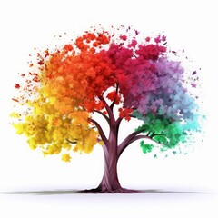 Obraz na płótnie Canvas Colorful tree isolated in front of white background. Generative AI, Generative AI