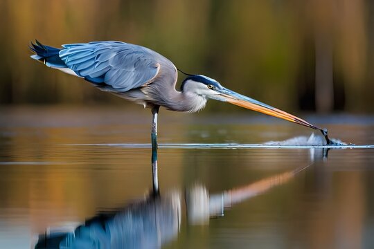 Great Blue Heron fishing in the low lake waters.