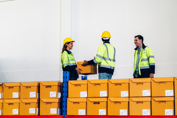 Warehouse worker working in warehouse storage. Foreman or worker work at factory site check up products in site. Inventory worker working in  factory Storehouse