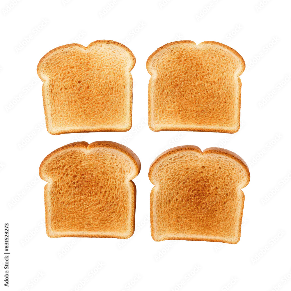 Poster top view of toast bread slices isolated on transparent backround, flat lay.