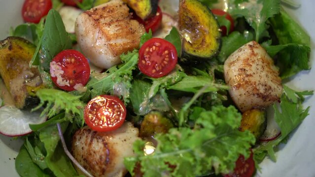 Grilled seared scallop hotate salad healthy seafood meal