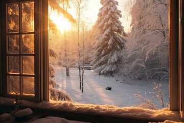 Window with winter landscape