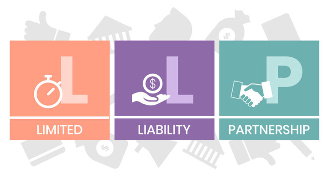 LLP, Limited Liability Partnership. Concept with keywords, people and icons. Flat vector illustration. Isolated on white background.