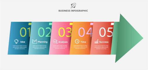 Timeline business infographic with arrow template design with icons ,number and 5 options or steps,Vector illustration.