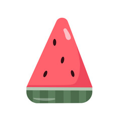 Cute sweet juicy lovely watermelon in cartoon style isolated on white background. Single closeup one slice of watermelon