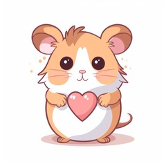 cute little hamster holds a heart, stiker isolated on white, ai tools generated image