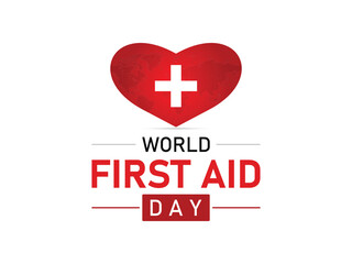 Vector illustration on the theme of World First Aid day observed each year on second Saturday of September. First aid box. Blood and heart design.