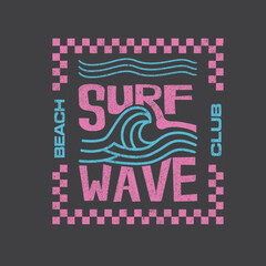 retro beach club Surf Wave Typography wave outline t shirt print