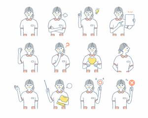 女性医療従事者の表情　バリエーションセット