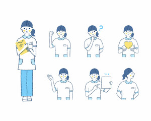 女性医療従事者の表情　バリエーションセット