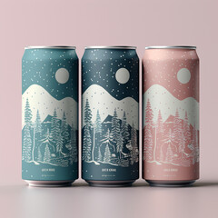 Fototapeta premium Aluminum can mockup with mountains and forest. 3D rendering