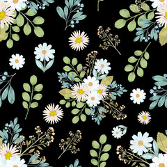 Meadow wildflower watercolor seamless pattern. garden flower botanical decorative ornament illustration. floral bloom