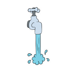 Cartoon metal water faucet hand-drawn on a white background.