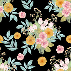 Meadow wildflower honeybee watercolor seamless pattern. Bee flower honeycombs decorative ornament illustration. floral bloom graphic print design