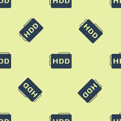 Blue Hard disk drive HDD icon isolated seamless pattern on yellow background. Vector