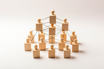 Wooden cube block print screen person icon which link connection network for organisation structure social network and teamwork concept, aesthetic look