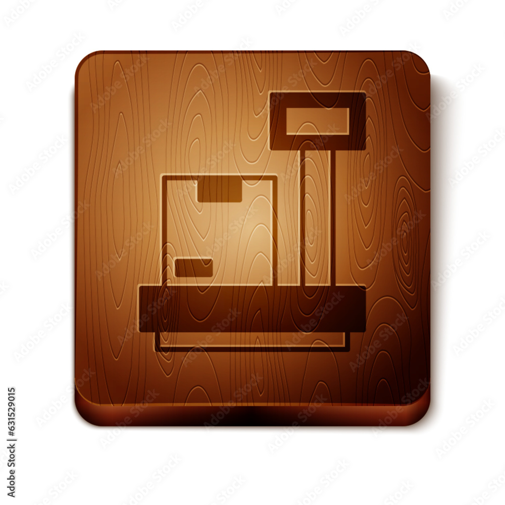 Poster brown scale with cardboard box icon isolated on white background. logistic and delivery. weight of d