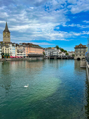 Fototapeta premium Panoramic view of historical city center of Zurich