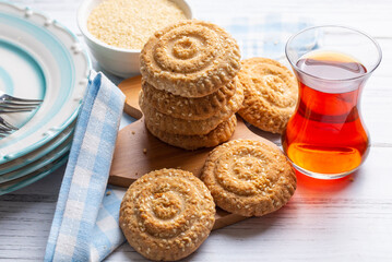 Cookies made with cookie molds named kombe. Traditional local foods of Antakya.