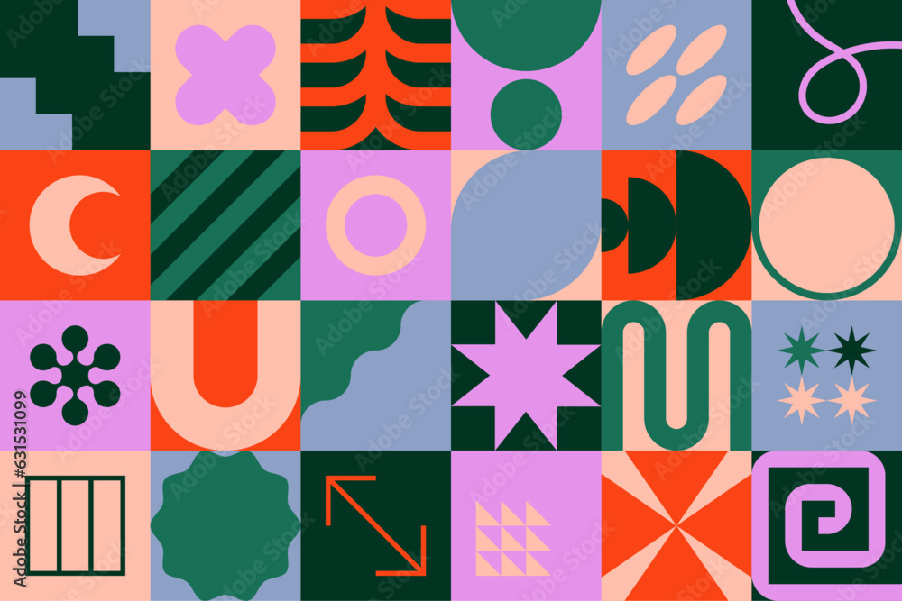 Wall mural abstract background with geometric and colorful shapes. trendy geometric pattern. flat vector illust
