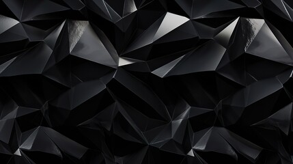 Fototapeta premium 3d render, abstract black crystal background, macro panorama, panoramic polygonal wallpaper