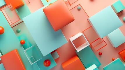 Abstract 3d render, composition, with orange, red, green and lights blues colors