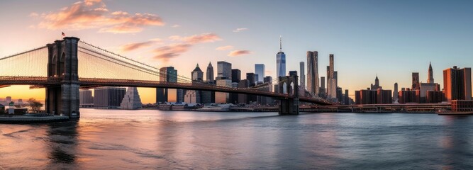 Obraz premium East River mit Blick auf Manhattan und die Brooklyn Bridge, New York, USA, Generative AI