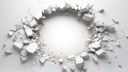Broken hole white wall texture background fracture - obrazy, fototapety, plakaty