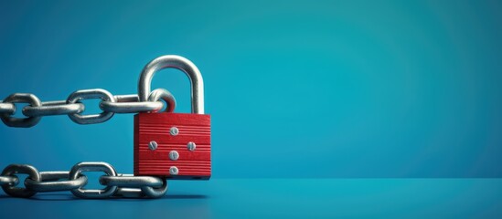 Safety Concept: A red chain and padlock on a blue background symbolize safety.